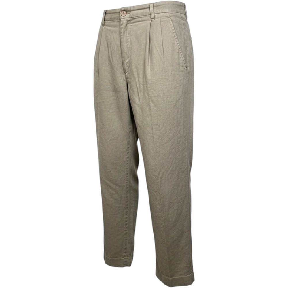 Rafaella Womens Pants 12P Olive Green Linen Blend Pleated High Rise Trousers